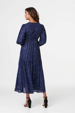 Printed Drawstring Waist Maxi Dress -Hallmark Style D516900 NAVY 6