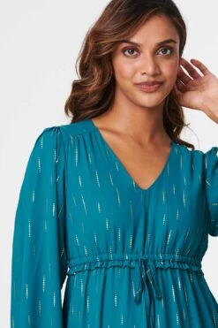 Printed Drawstring Waist Maxi Dress -Hallmark Style D516900 TEAL 5