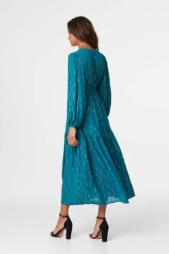 Printed Drawstring Waist Maxi Dress -Hallmark Style D516900 TEAL 6