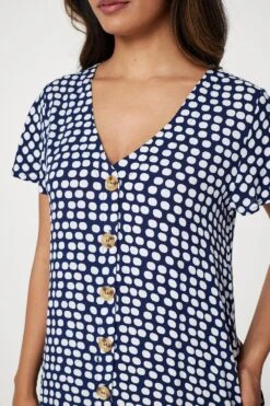 Spotty V-Neck Button Front Dress -Hallmark Style D516982 NAVY 5