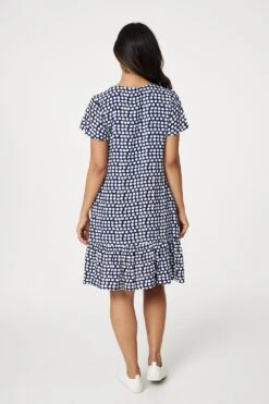 Spotty V-Neck Button Front Dress -Hallmark Style D516982 NAVY 8