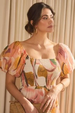 Printed Puff Sleeve Midi Dress -Hallmark Style D517020 3