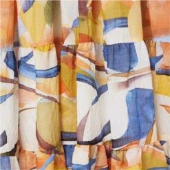 Printed Puff Sleeve Midi Dress -Hallmark Style D517020 MULTI BLUE swatch