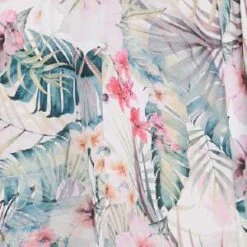 Leaf Print 3/4 Puff Sleeve Midi Dress -Hallmark Style D517113 WHITE swatch