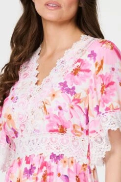 Floral Lace 1/2 Sleeve Short Dress -Hallmark Style D517166 MULTI WHITE 5