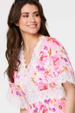 Floral Lace 1/2 Sleeve Short Dress -Hallmark Style D517166 MULTI WHITE 6