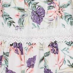 Leaf Print Lace Trim Short Dress -Hallmark Style D517167 MULTI WHITE swatch