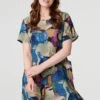 Printed Relaxed Short Dress 2 Printed Relaxed Short Dress -Hallmark Style D517319 MULTI BLUE 2