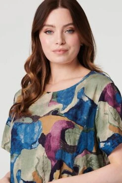 Printed Relaxed Short Dress -Hallmark Style D517319 MULTI BLUE 3