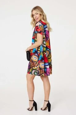Abstract Print Relaxed Dress -Hallmark Style D517321 MULTI RED 7