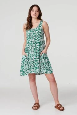 Printed Sleeveless Swing Dress -Hallmark Style D517360 MULTI GREEN 1