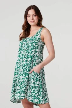 Printed Sleeveless Swing Dress -Hallmark Style D517360 MULTI GREEN 4
