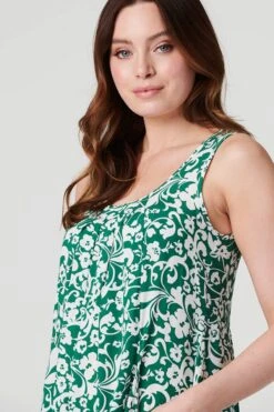 Printed Sleeveless Swing Dress -Hallmark Style D517360 MULTI GREEN 5