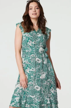 Paisley Frill Hem Cap Sleeve Dress -Hallmark Style D517400 GREEN 3