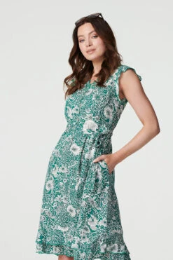 Paisley Frill Hem Cap Sleeve Dress