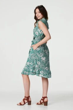 Paisley Frill Hem Cap Sleeve Dress -Hallmark Style D517400 GREEN 7