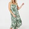 Leaf Print Hanky Hem Midi Dress -Hallmark Style D517426 GREEN 2