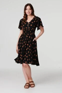 Polka Dot Fit & Flare Short Dress -Hallmark Style D517617 BLACK 1
