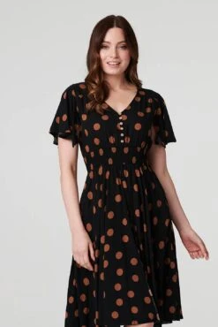 Polka Dot Fit & Flare Short Dress -Hallmark Style D517617 BLACK 3