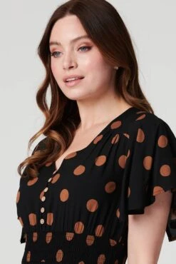 Polka Dot Fit & Flare Short Dress -Hallmark Style D517617 BLACK 5