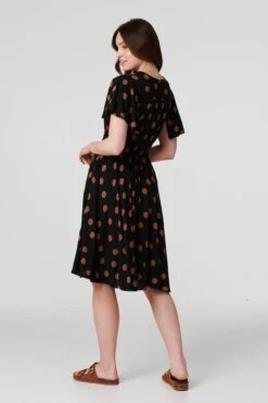 Polka Dot Fit & Flare Short Dress -Hallmark Style D517617 BLACK 6