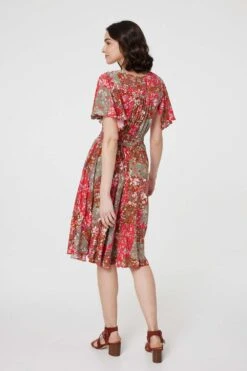 Patchwork Print Shirred Waist Dress -Hallmark Style D517620 MULTI GREEN 5