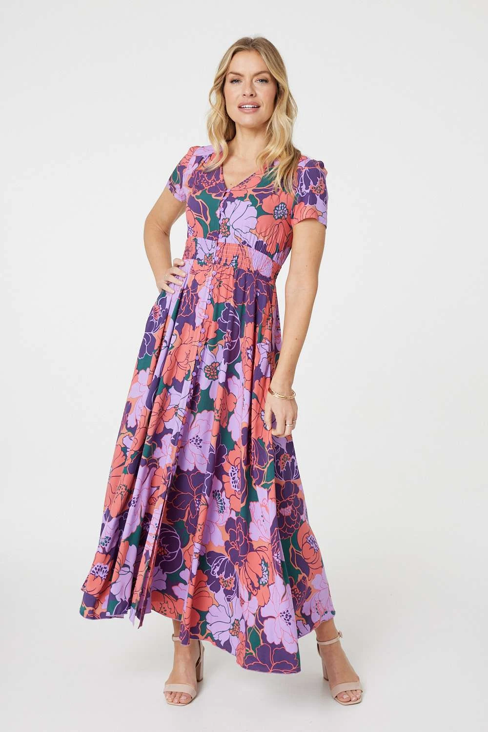 Floral Shirred V-Neck Maxi Dress 5 Floral Shirred V-Neck Maxi Dress - Image 3