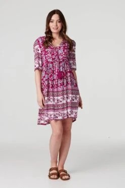 Paisley Tassel Tie Short Dress -Hallmark Style D517641 FUCHSIA 1
