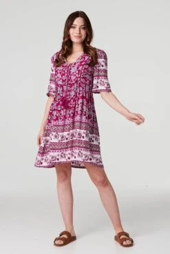 Paisley Tassel Tie Short Dress -Hallmark Style D517641 FUCHSIA 2