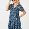 Paisley Border Print V-Neck Short Dress -Hallmark Style D517690 TEAL 3