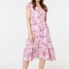 Floral Print Cap Sleeve Midi Dress -Hallmark Style D518229 PINK 2