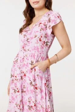 Floral Print Cap Sleeve Midi Dress -Hallmark Style D518229 PINK 6