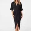 Wrap Front Draped Midi Dress -Hallmark Style D729298 BLACK 1