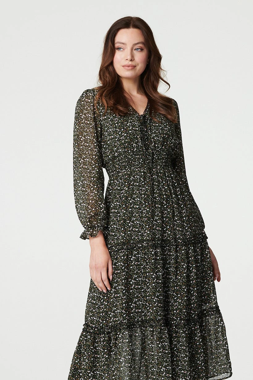 Floral Tie Front Tiered Midi Dress 4 Floral Tie Front Tiered Midi Dress - Image 2