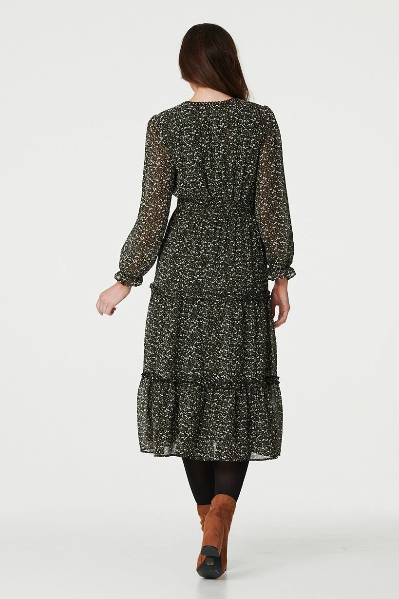 Floral Tie Front Tiered Midi Dress 6 Floral Tie Front Tiered Midi Dress - Image 4