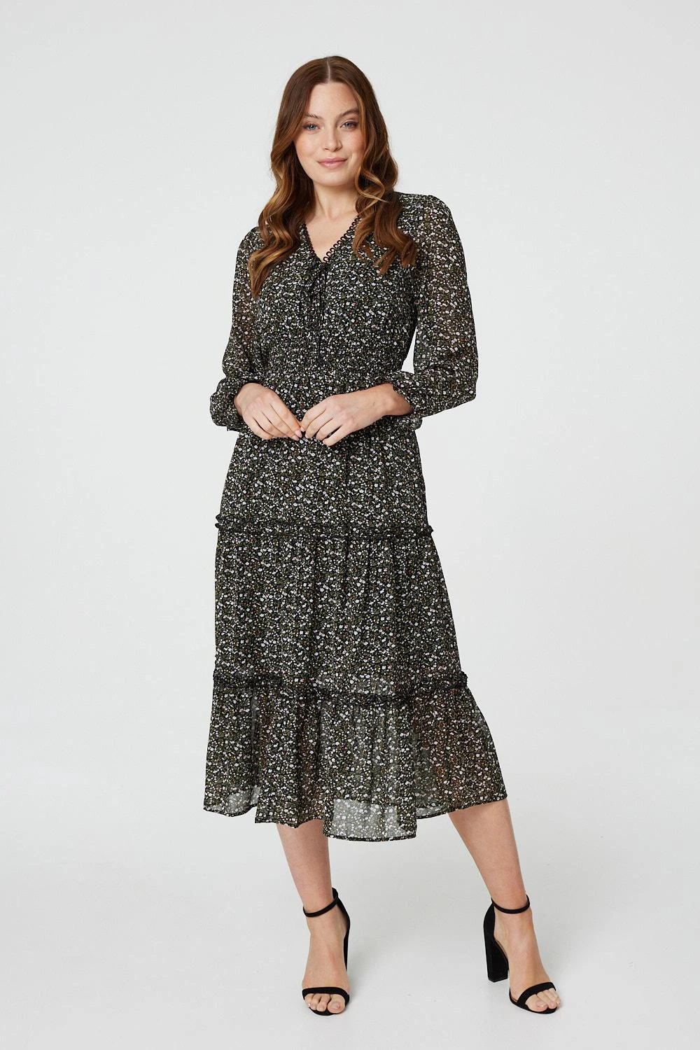 Floral Tie Front Tiered Midi Dress 7 Floral Tie Front Tiered Midi Dress - Image 5