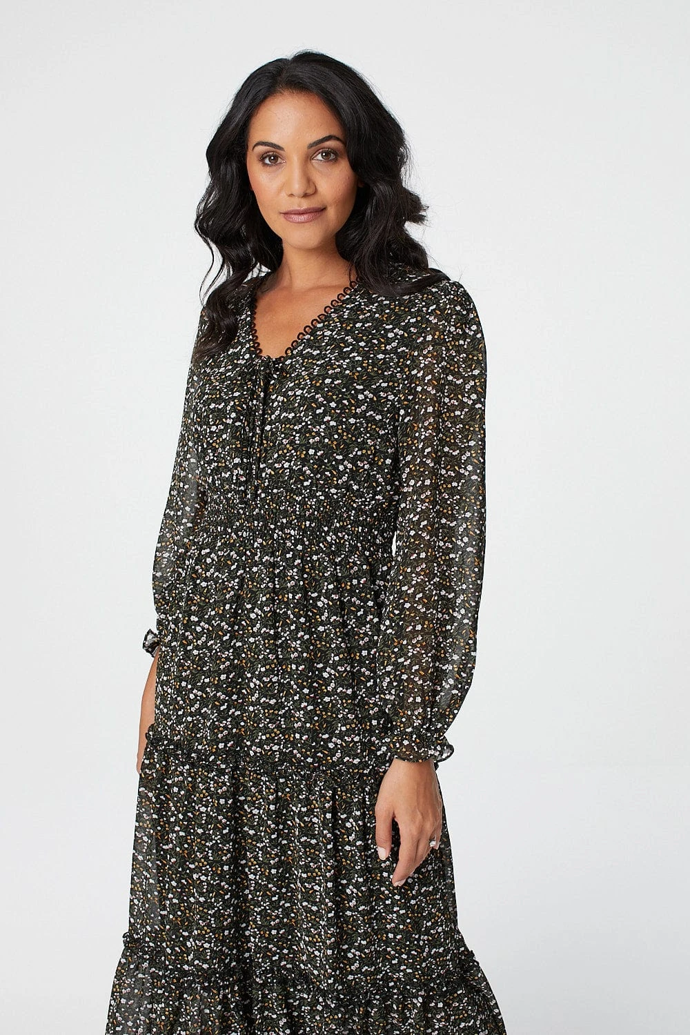 Floral Tie Front Tiered Midi Dress 9 Floral Tie Front Tiered Midi Dress - Image 7