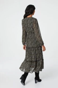 Floral Tie Front Tiered Midi Dress 20 Floral Tie Front Tiered Midi Dress -Hallmark Style D730268 MULTI BLACK 5