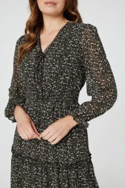 Floral Tie Front Tiered Midi Dress 14 Floral Tie Front Tiered Midi Dress -Hallmark Style D730268 MULTI BLACK 5 33bc5595 98d2 49bc 88ed 7db5e6a8ad00