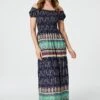 Printed Off The Shoulder Maxi Dress -Hallmark Style D730647 NAVY 1