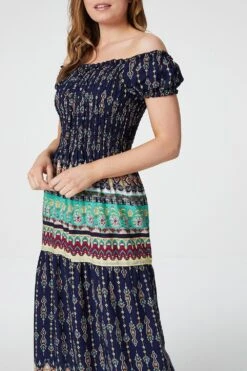 Printed Off The Shoulder Maxi Dress -Hallmark Style D730647 NAVY 3