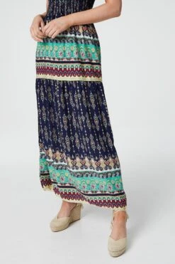 Printed Off The Shoulder Maxi Dress -Hallmark Style D730647 NAVY 4