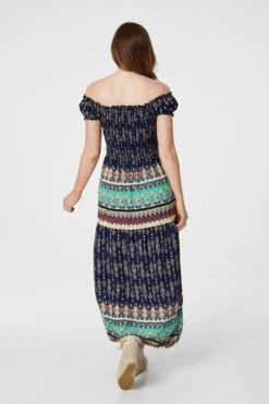 Printed Off The Shoulder Maxi Dress -Hallmark Style D730647 NAVY 5