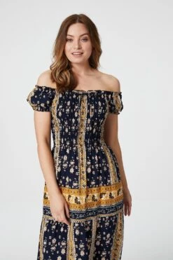 Retro Floral Bardot Maxi Dress -Hallmark Style D730648 NAVY 2