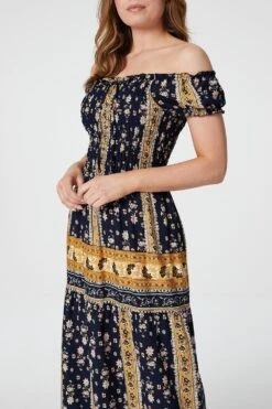 Retro Floral Bardot Maxi Dress -Hallmark Style D730648 NAVY 3