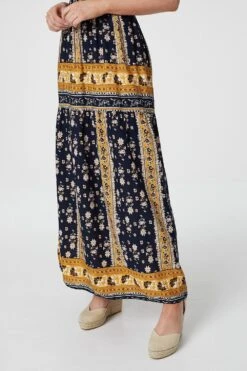 Retro Floral Bardot Maxi Dress -Hallmark Style D730648 NAVY 4