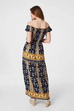 Retro Floral Bardot Maxi Dress -Hallmark Style D730648 NAVY 5