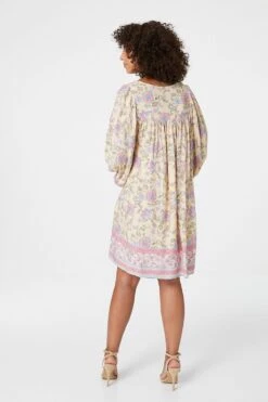 Vintage Floral 3/4 Sleeve Swing Dress -Hallmark Style D730810 APRICOT 5