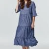 Checked Tiered Smock Dress 2 Checked Tiered Smock Dress -Hallmark Style D730878 BLUE 2