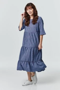 Checked Tiered Smock Dress